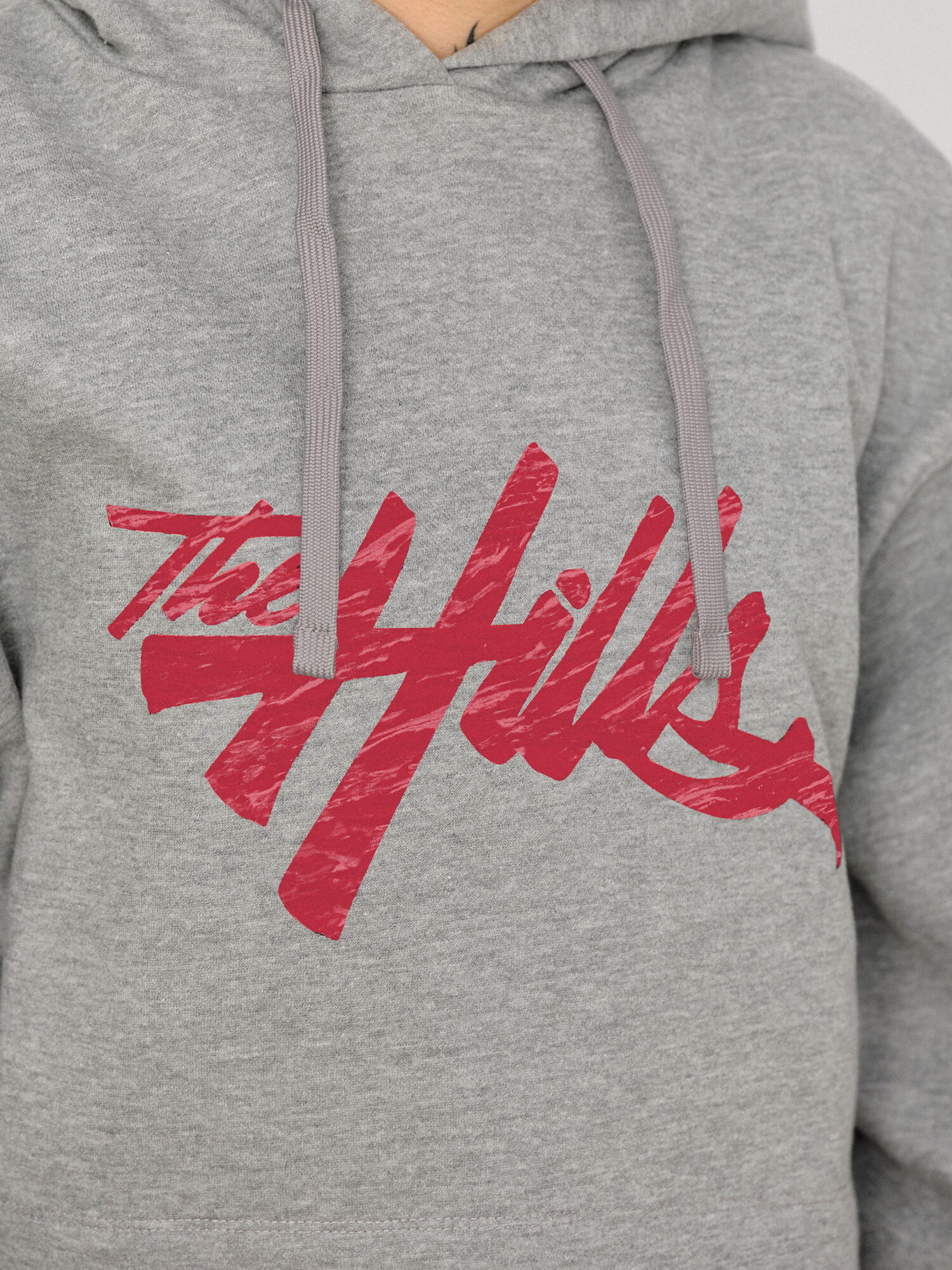 Red Logo Grey Cropped Hoddie - Imagen 4