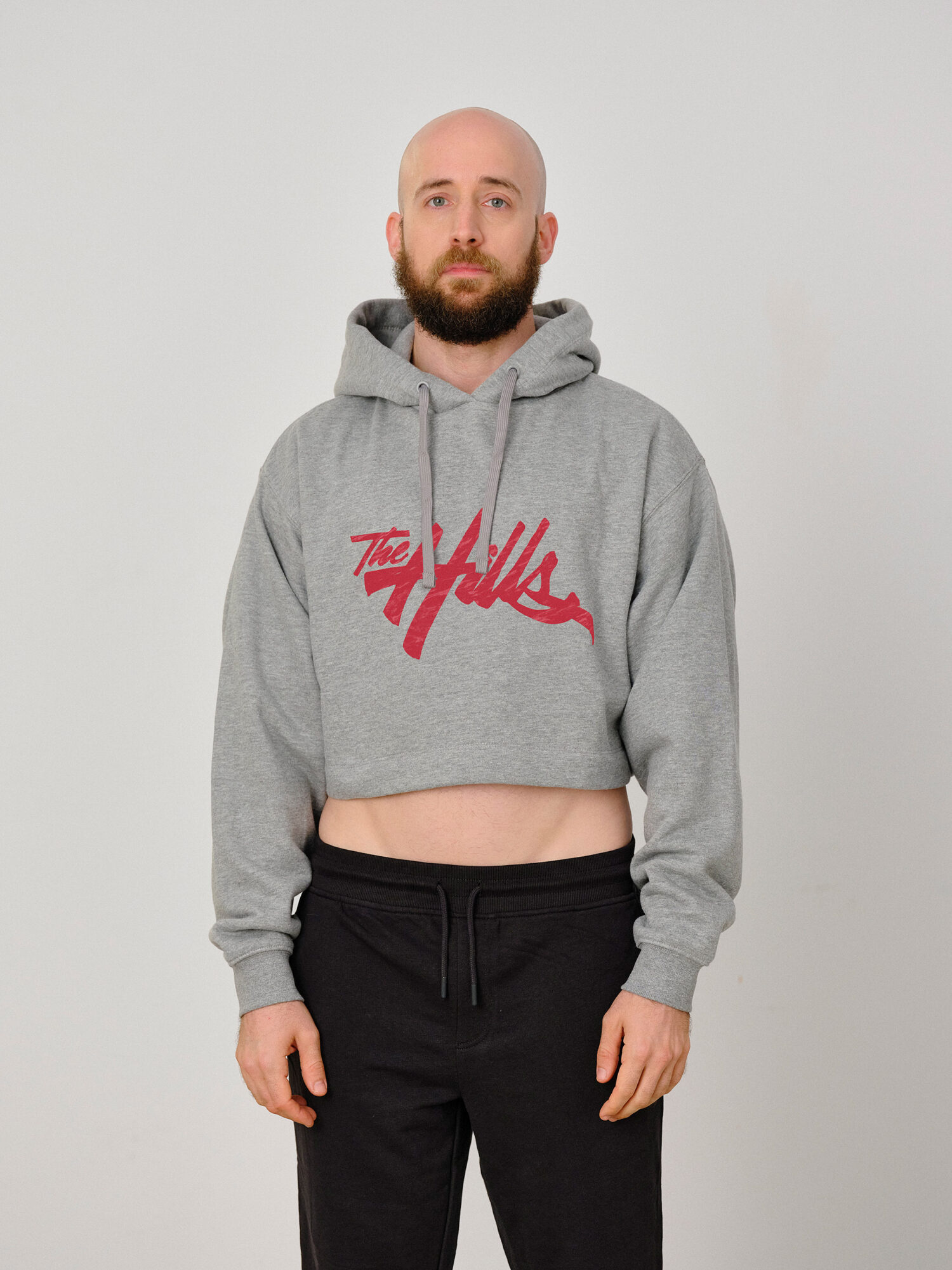 Red Logo Grey Cropped Hoddie - Imagen 5